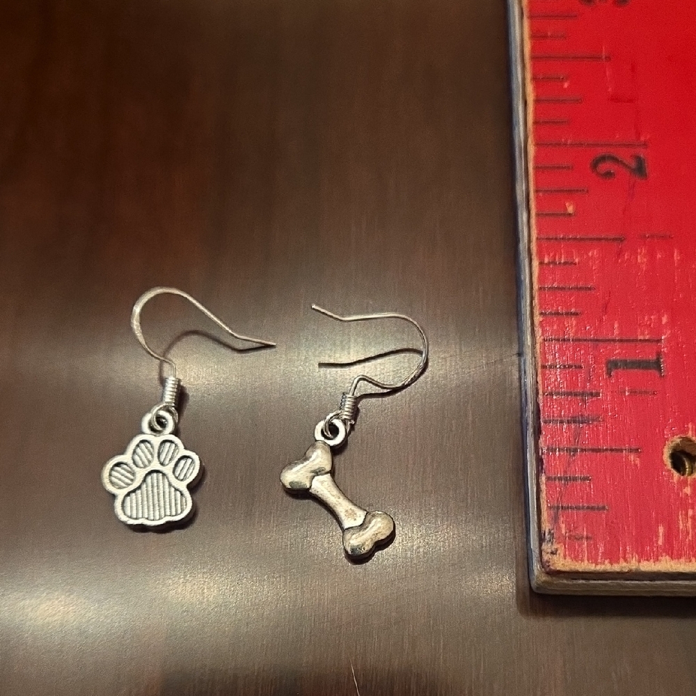 Silver Paw and Bone Earrings
